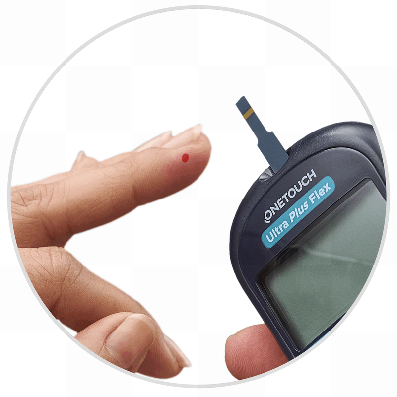 Apply blood drop to side channel of Ultra Plus test strip