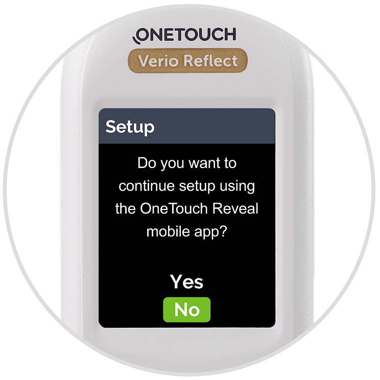 Screen on  verio reflect meter to select mobile app setup