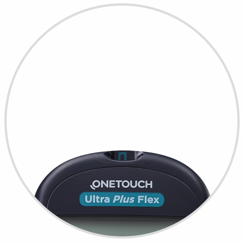 Ultra Plus test strip inserting in top of Ultra Plus Flex meter