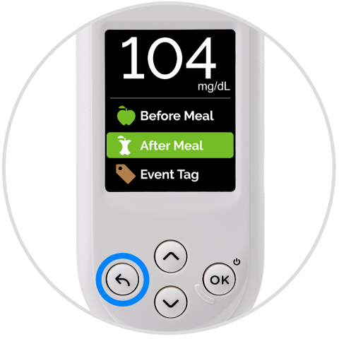 Verio Reflect meter screen with before and after meal tags