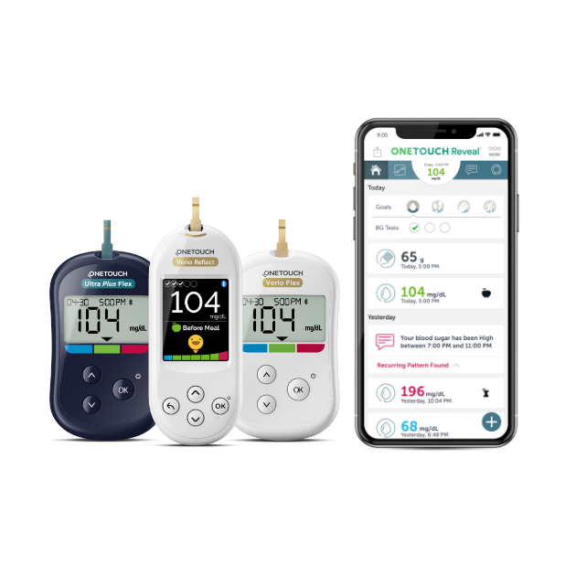 OneTouch Reveal mobile app with connected meters