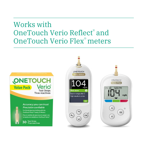 Verio test strips works with Verio Reflect and Flex